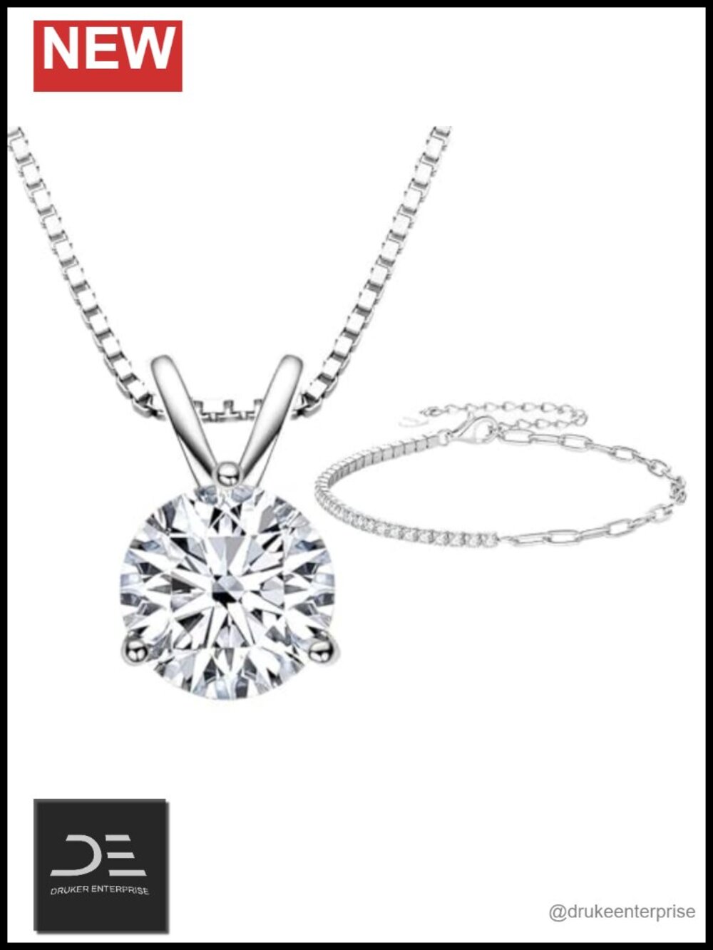 Moissanite Necklace & Tennis Bracelet Set 925 Sterling Silver Lab Created